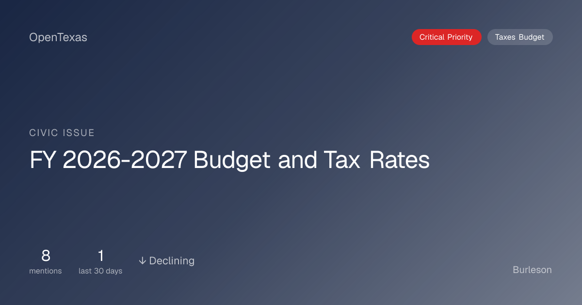 FY 2026-2027 Budget and Tax Rates in Burleson: Latest News | OpenTexas